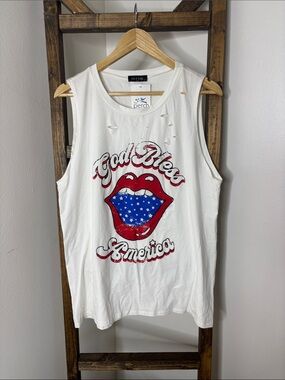 Zutter White Distressed Patriotic Graphic Muscle Tee Size L